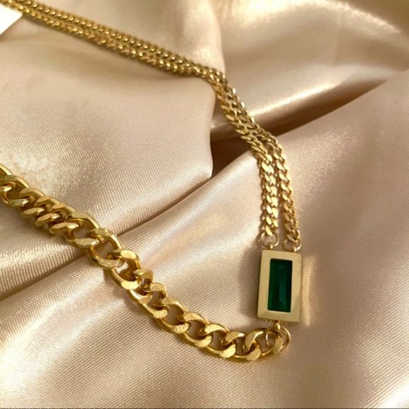 💕Last one Green Stone Golden Chain Choker - Picture 8 of 12